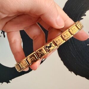 Gold Tone Horse Italian Charm Bracelet – 19 Link Modular Stretch Bracelet